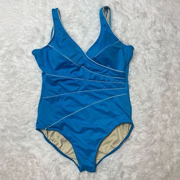 Miraclesuit Blue One Piece Swimsuit Slimming Bathing Suit Swinwear Beach - Picture 1 of 9